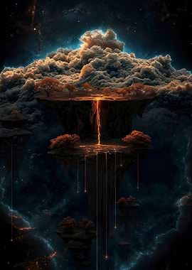 Fantasy Floating Islands with Lava Waterfall