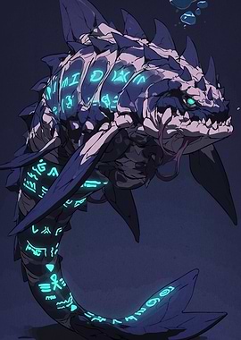 Mystical Underwater Creature Glowing Runes