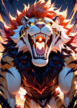 Fierce Tiger Warrior with Fiery Mane
