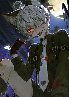 Bloody Anime Character with Wolf Ears