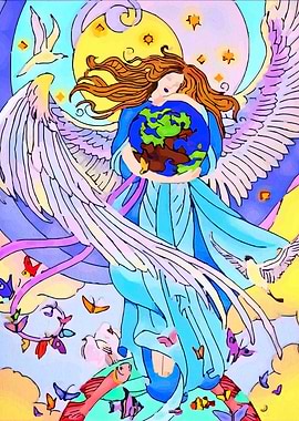 Angel Holding Earth with Wings