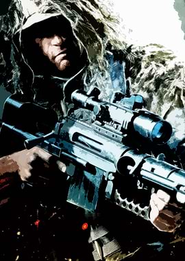 Military Sniper with Rifle