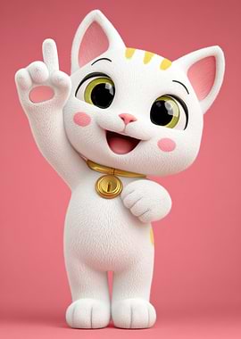 Cute Cartoon Cat with Raised Finger