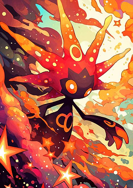 Stylized Cosmic Character with Starry