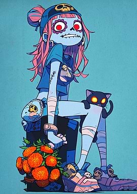 Day of the Dead Girl and Cat