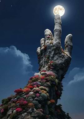 Stone Hand Touching the Moon