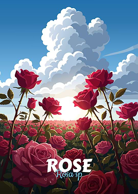 Rose Field Under Cloudy Sky