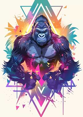 Colorful Gorilla Geometric Art