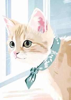 Cute Cat with Bandana Illustration