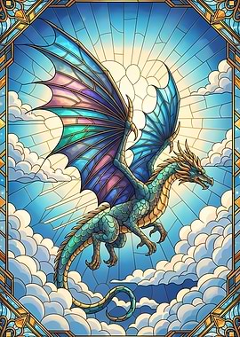 Stained Glass Dragon in the Sky
