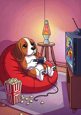 Dog Gaming on Beanbag Chair