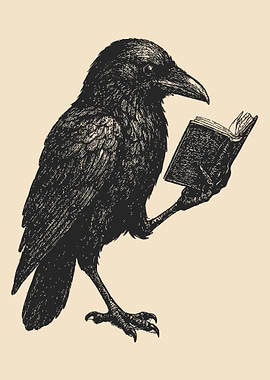 Raven Reading Book Illustration