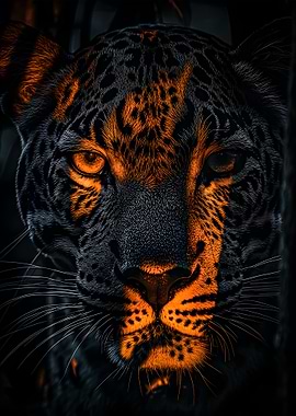 Dramatic Leopard Portrait with Orange Highlights