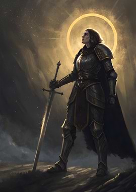 Female Knight with Sword and Halo