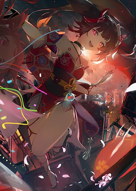 Anime Girl in Red Kimono