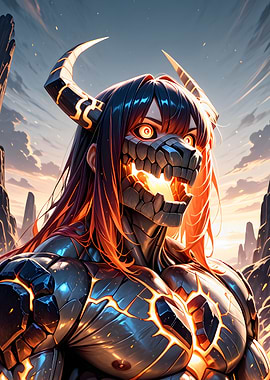 Dragon-like armored woman with horns