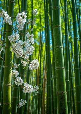 Bamboo Forest White Blossoms