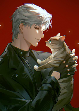 Anime Man with Cat