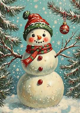 Festive Snowman with Christmas Ornament