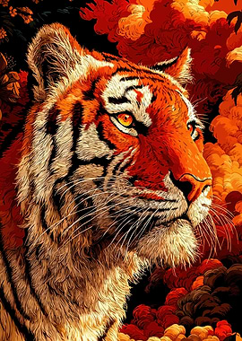 Tiger Portrait with Fiery Background