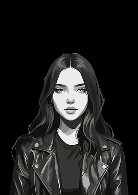 Monochrome Woman in Leather Jacket Portrait