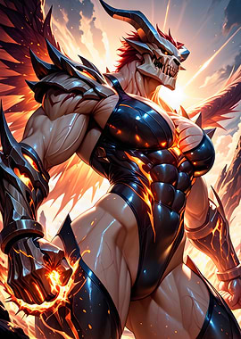 Muscular Demon Warrior with Skull Mask