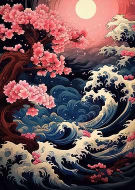 Cherry Blossoms and Waves
