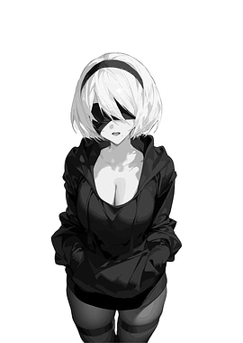 2B in Hoodie, Black and White