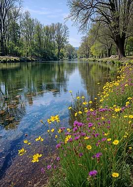 River With Wildflowers