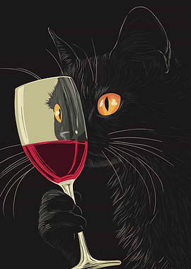 Black Cat drinking wine