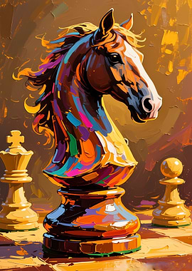 Colorful Chess Knight Horse Painting