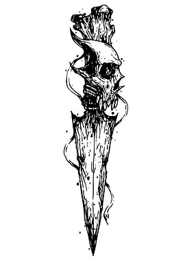 Skull Dagger Black and White Art