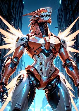 Futuristic Dragon Robot in Cityscape