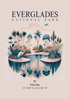Everglades National Park Watercolor Illustration