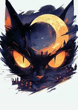 Black Cat Moonlit Nightscape