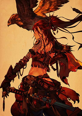 Warrior Woman with Eagle Companion