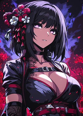 Anime Girl with Flowers in Hair