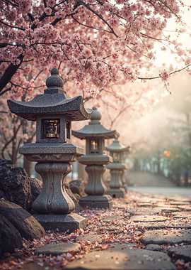 Garden with Cherry Blossoms