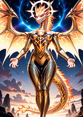 Golden Dragon Warrior with Wings