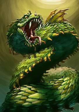Green Dragon with Open Mouth