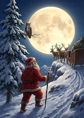 Santa Claus and Reindeer in Winter