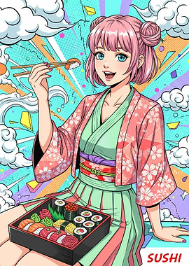 Anime Girl with Sushi