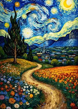 Starry Night Inspired Landscape Painting