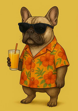 Cool Dog with Drink and Sunglasses