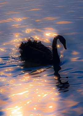 Black Swan in Glistening Water