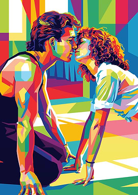 Couple Kissing Dirty Dancing Colorful Pop Art