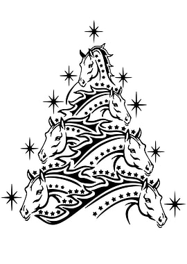 Horse Christmas Tree Black and White