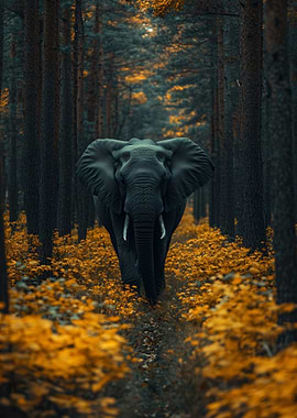 Elephant in Autumn Forest