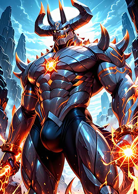 Armored Demon Warrior with Fiery Power