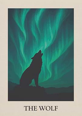 Wolf Howling Under Aurora Borealis